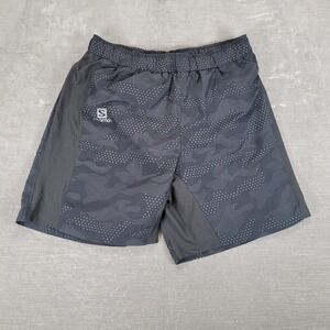 Salomon Womens Medium Black Camo Print Running Shorts Athletic Trail Hiking